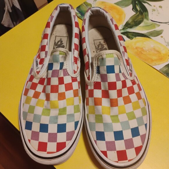 Vans Slip-On Rainbow Checkerboard Shoes – Women’s Size 8.5 - Picture 1 of 2